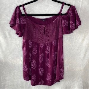 Socialite Cold Shoulder Paisley Lace Yoke Blouse